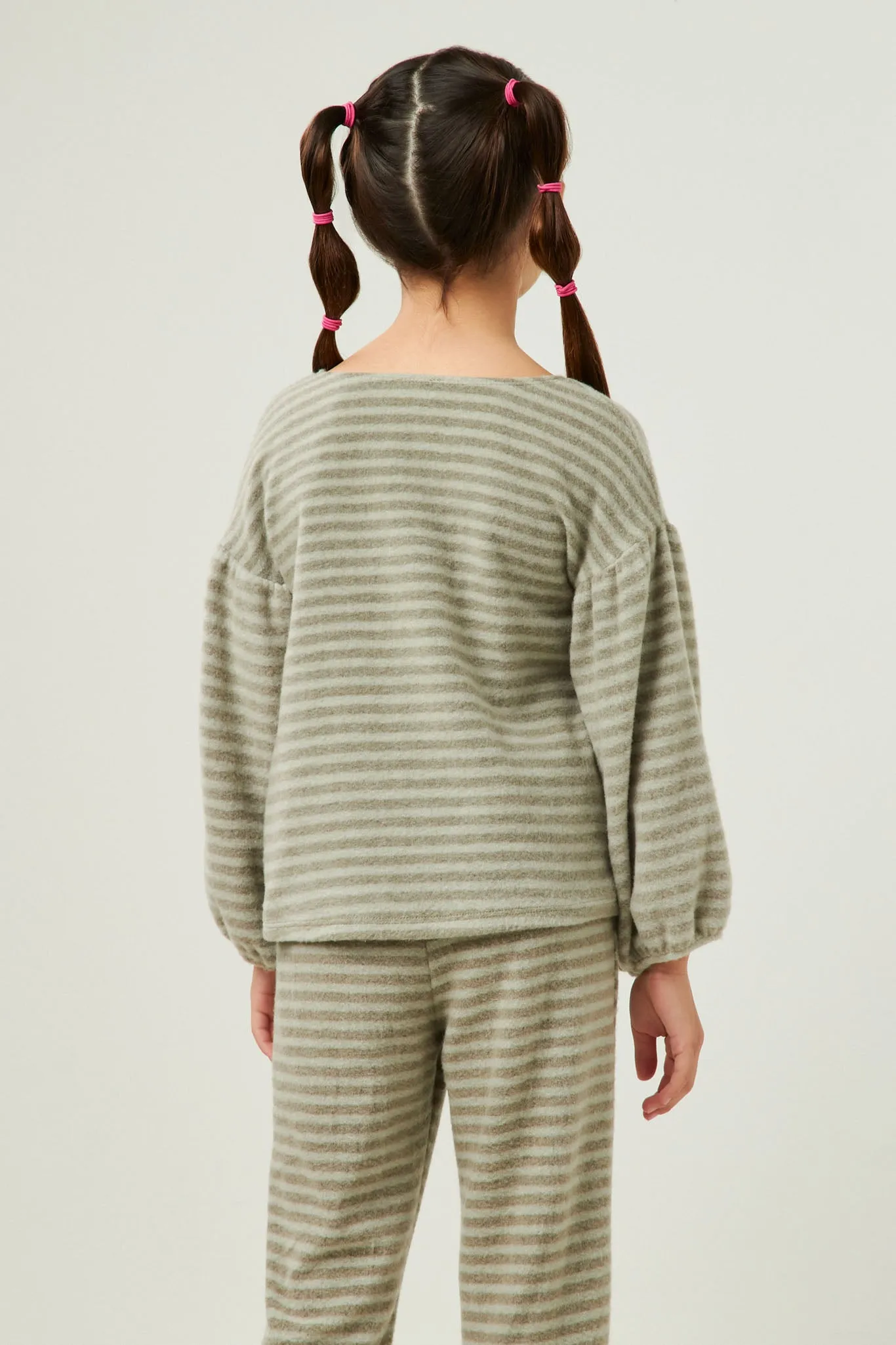 Brushed Stripe Puff Sleeve Knit Top
