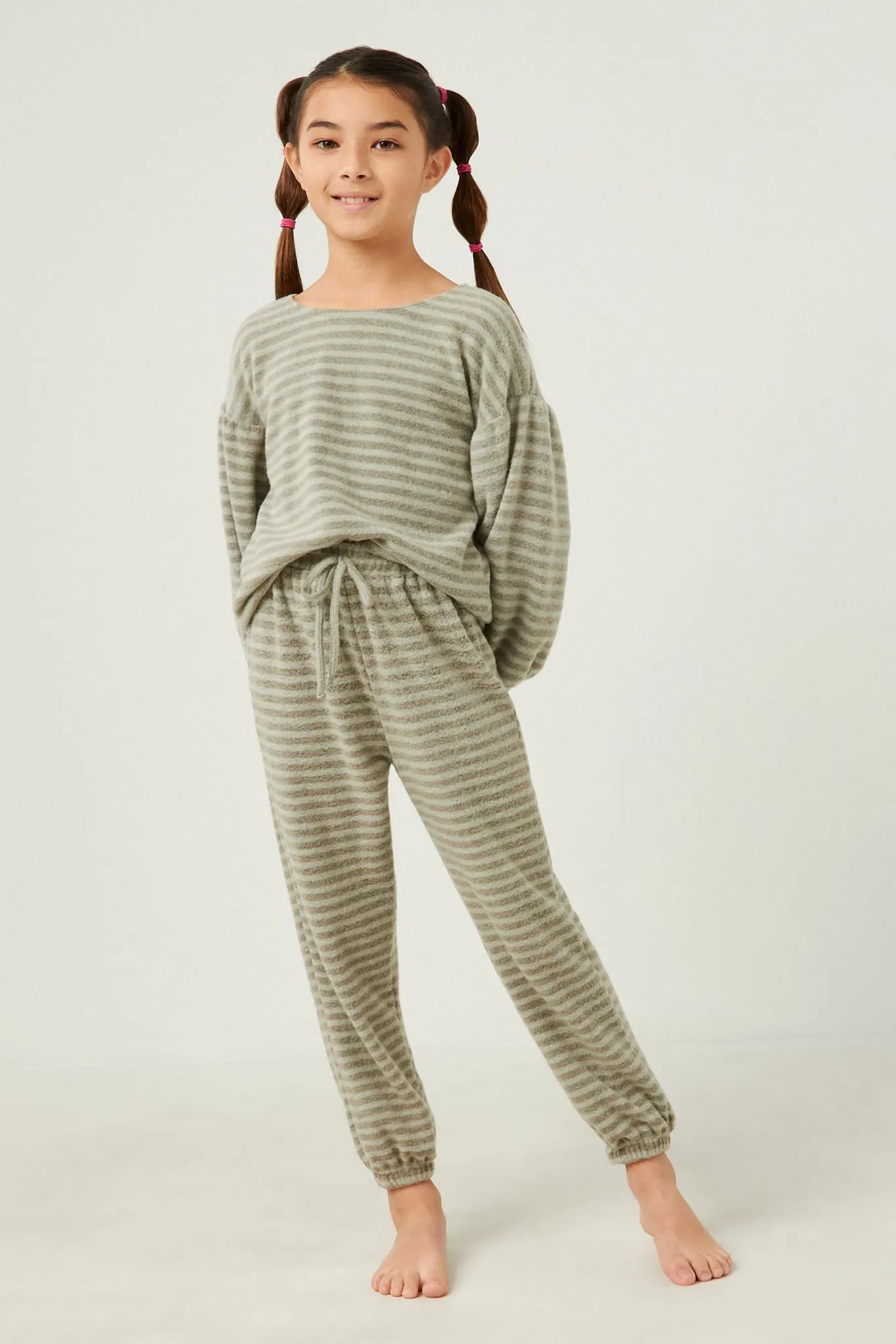 Brushed Stripe Puff Sleeve Knit Top