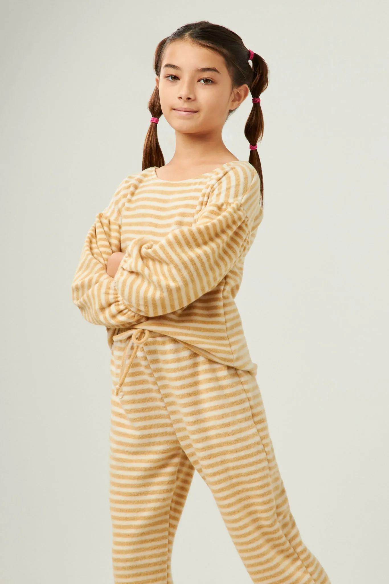 Brushed Stripe Puff Sleeve Knit Top