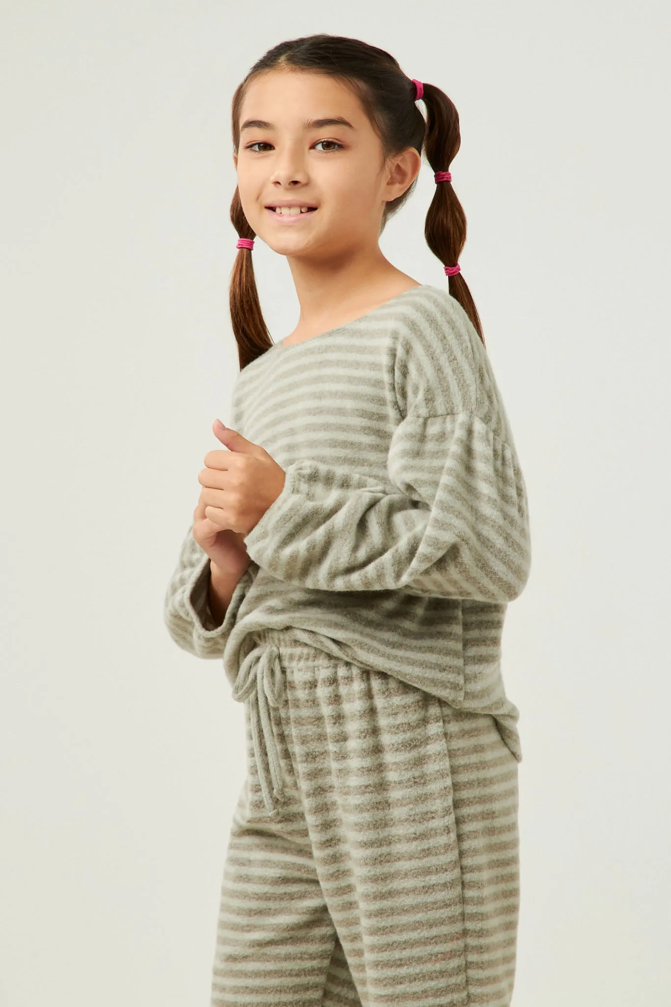 Brushed Stripe Puff Sleeve Knit Top