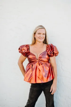 Buddy Love Houston Puff Sleeve Top - Bronze