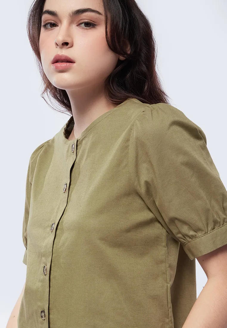 Button Up Puff Sleeve Top