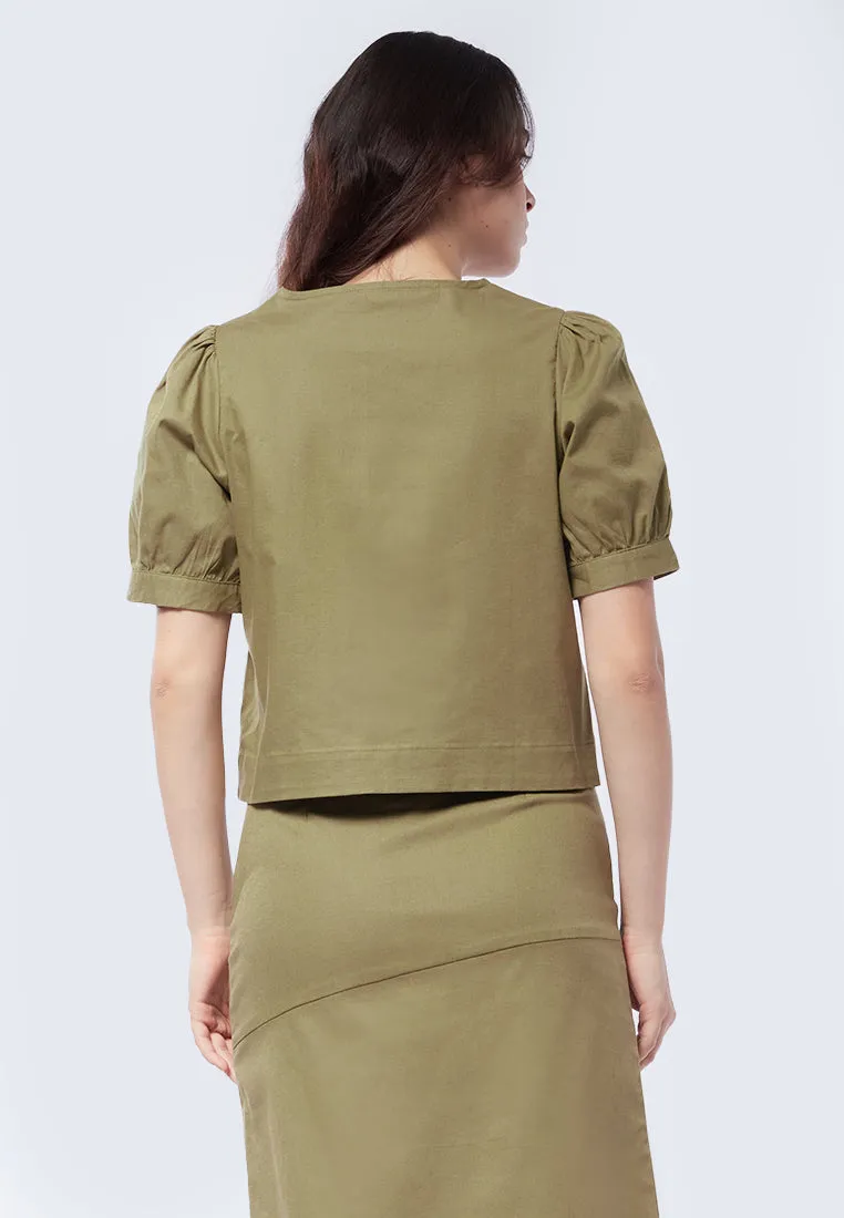 Button Up Puff Sleeve Top