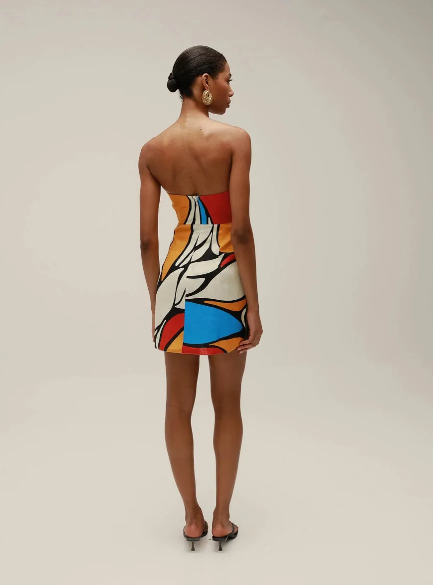 Caa027 Abstract Linen Mini Dress