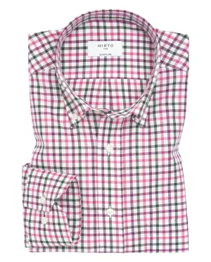 Camisa casual blanca cuadros rosas y verdes algodón Oxford