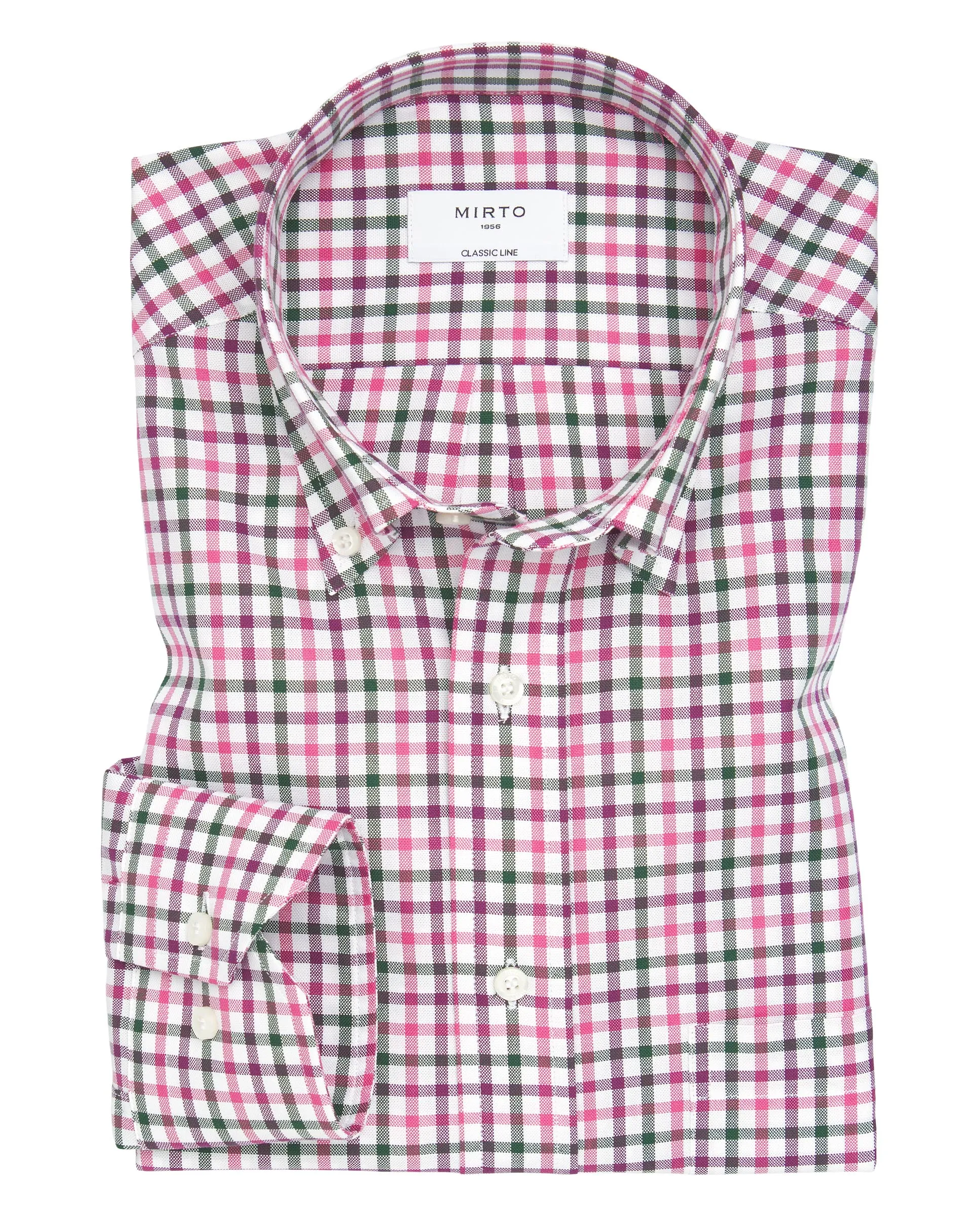 Camisa casual blanca cuadros rosas y verdes algodón Oxford