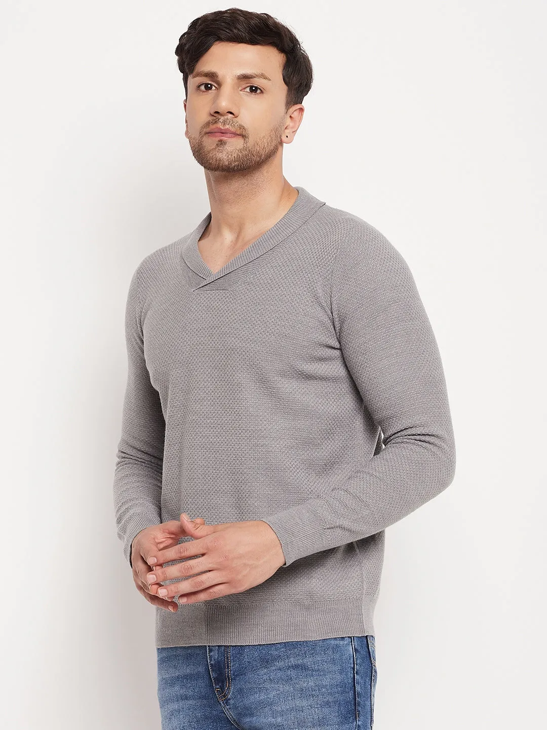 Camla Barcelona Shawl Collar Grey Sweater For Men