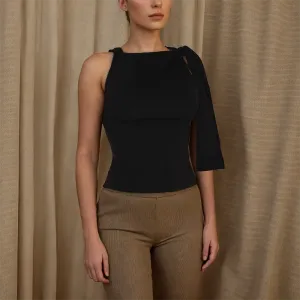 Casual Lace Up One Shoulder Asymmetrical Tops