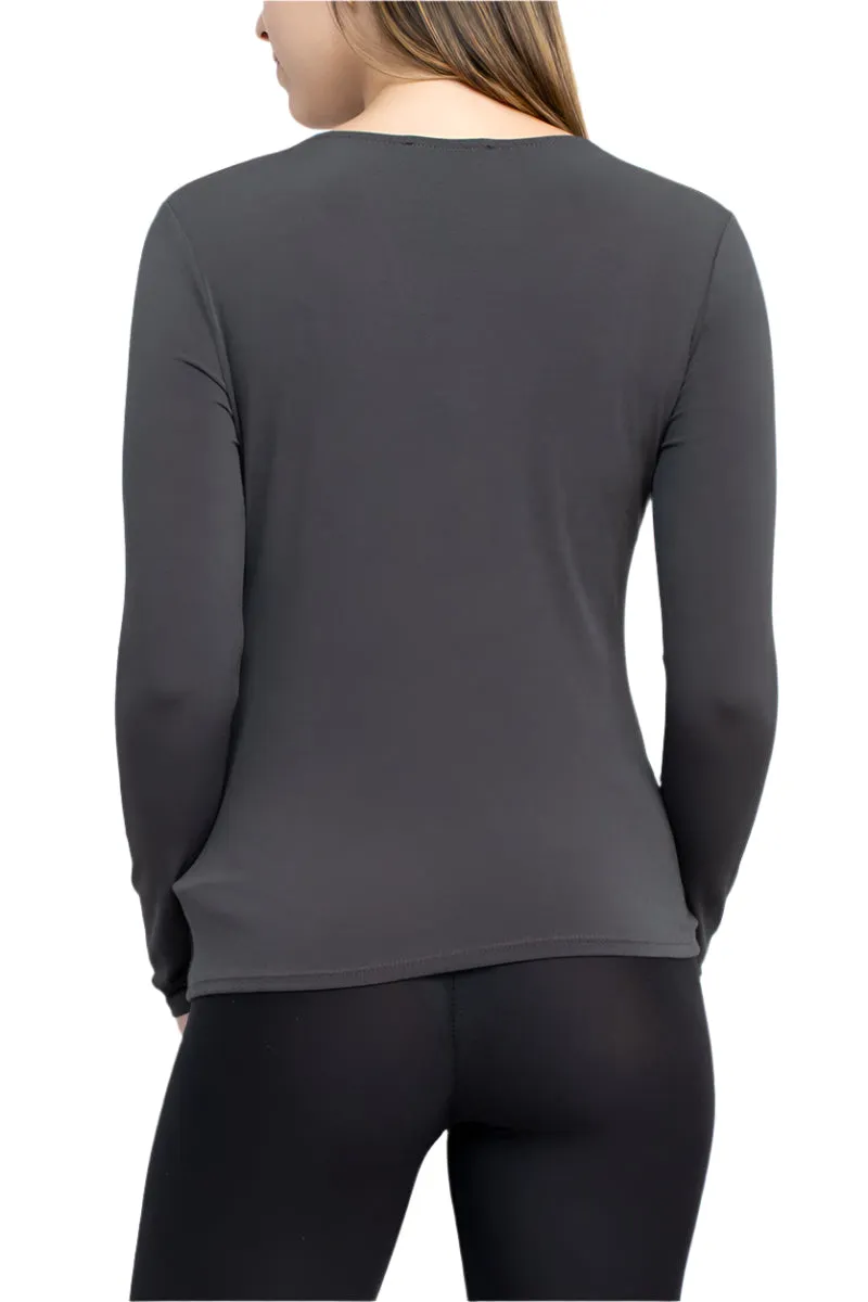 Catherine Malandrino Asymmetrical Cutout Neck Long Sleeve Solid Crepe Top
