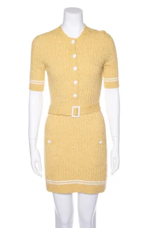 Chanel Yellow Knit Short Sleeve Fitted Dress SZ 36 N WT