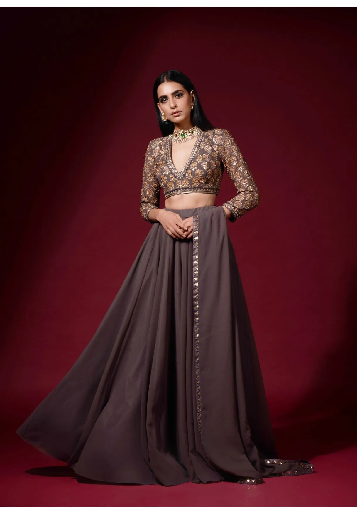 Charcoal Grey Lehenga Pant Set