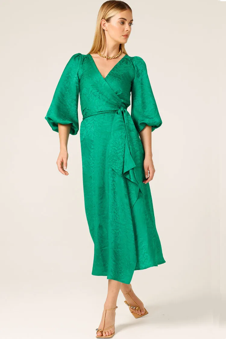 Chateau Wrap Dress in Emerald