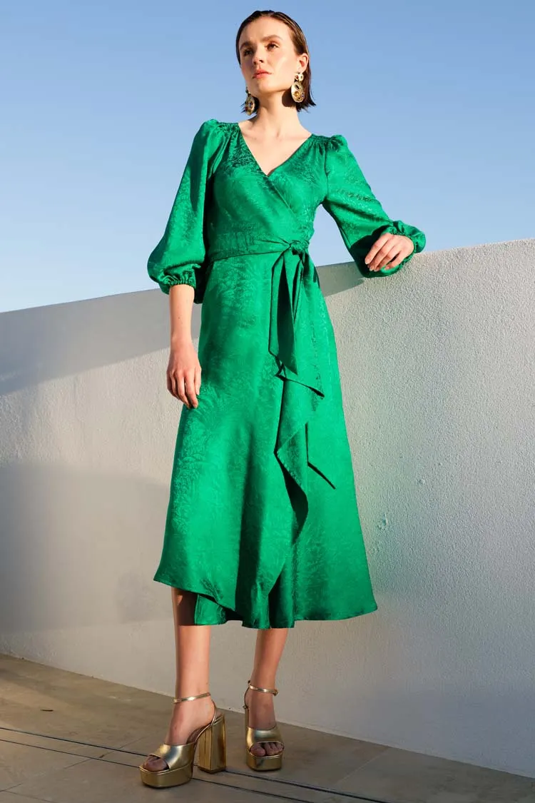 Chateau Wrap Dress in Emerald