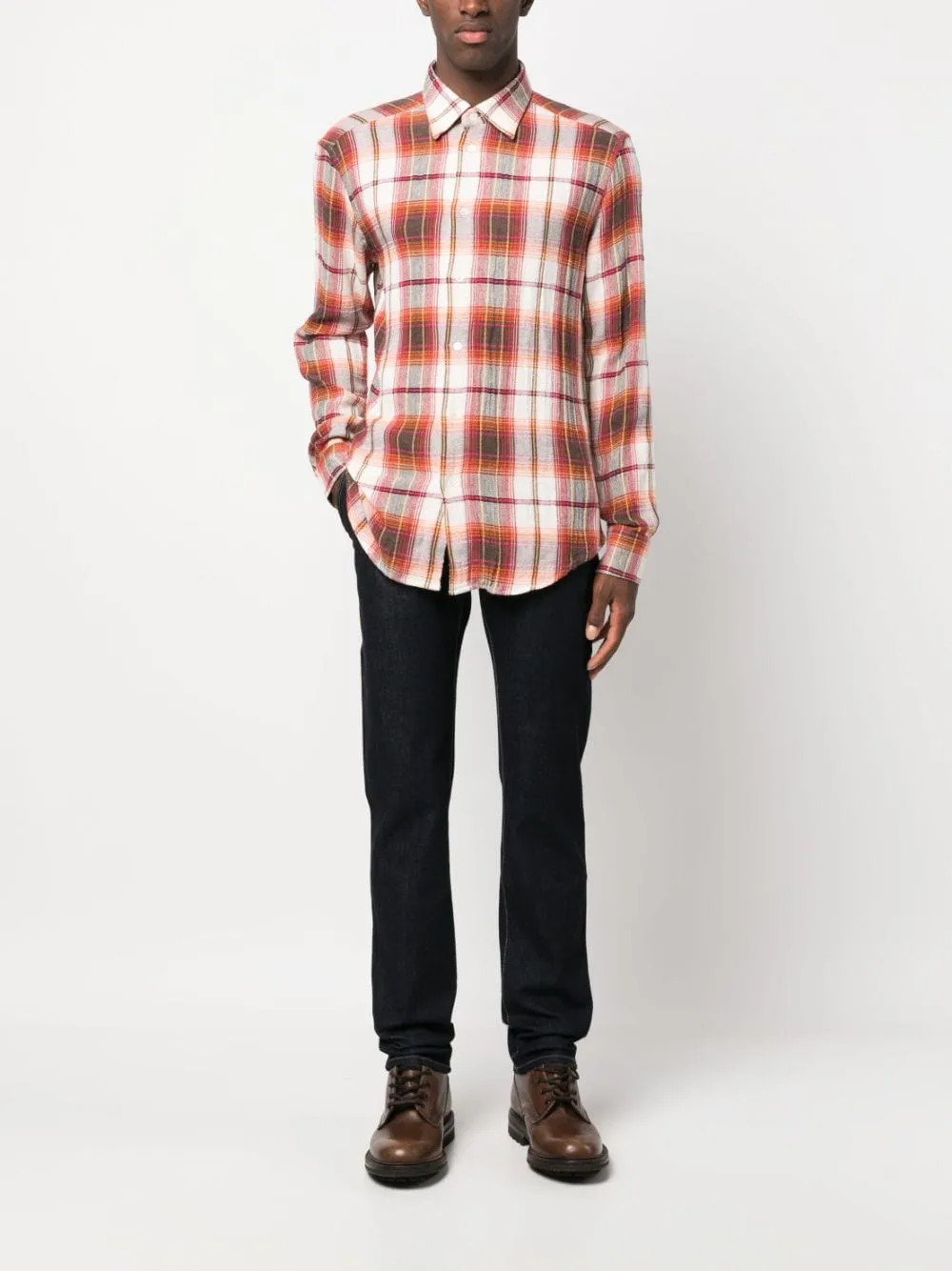 Check print cotton blend shirt