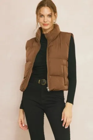 Chocolate Crop Puff Vest