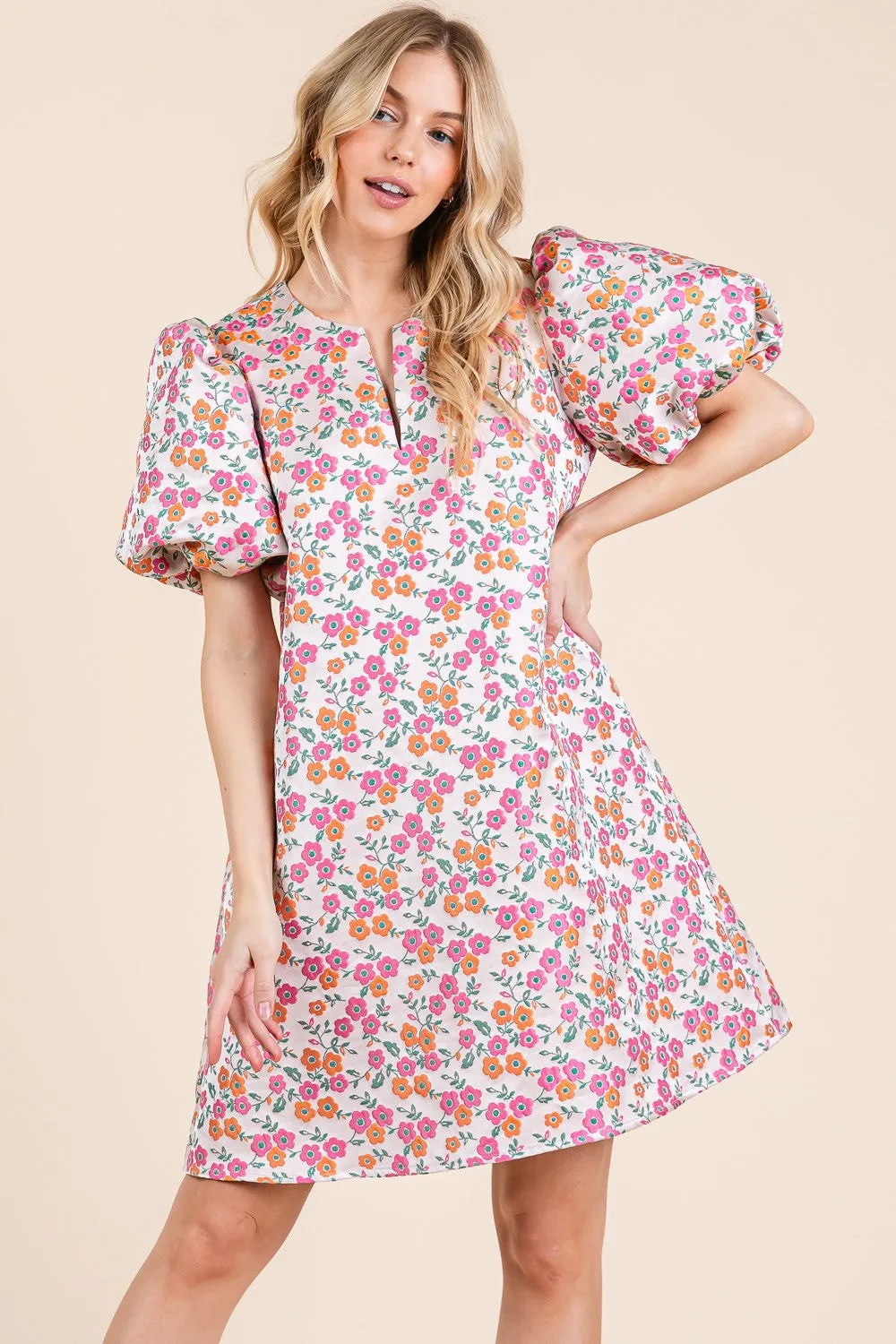 Cindy Floral Embroidered Puff Sleeve Dress