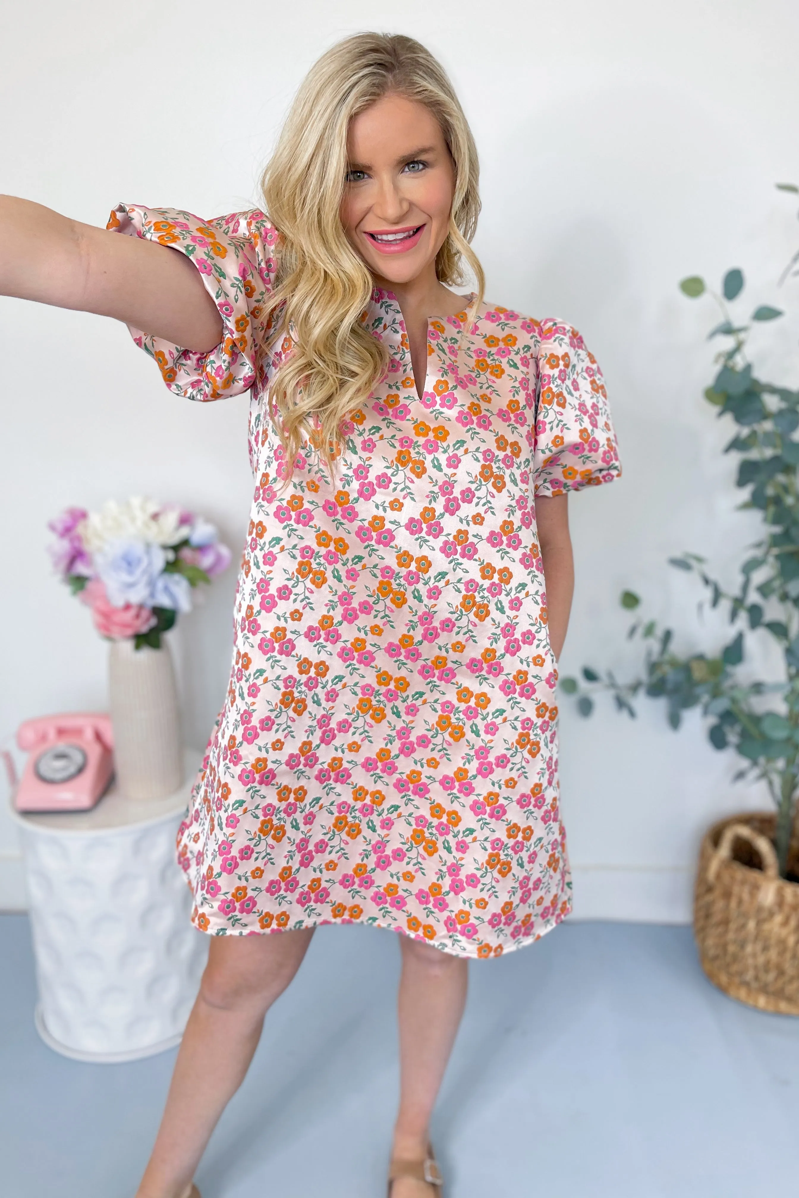 Cindy Floral Embroidered Puff Sleeve Dress