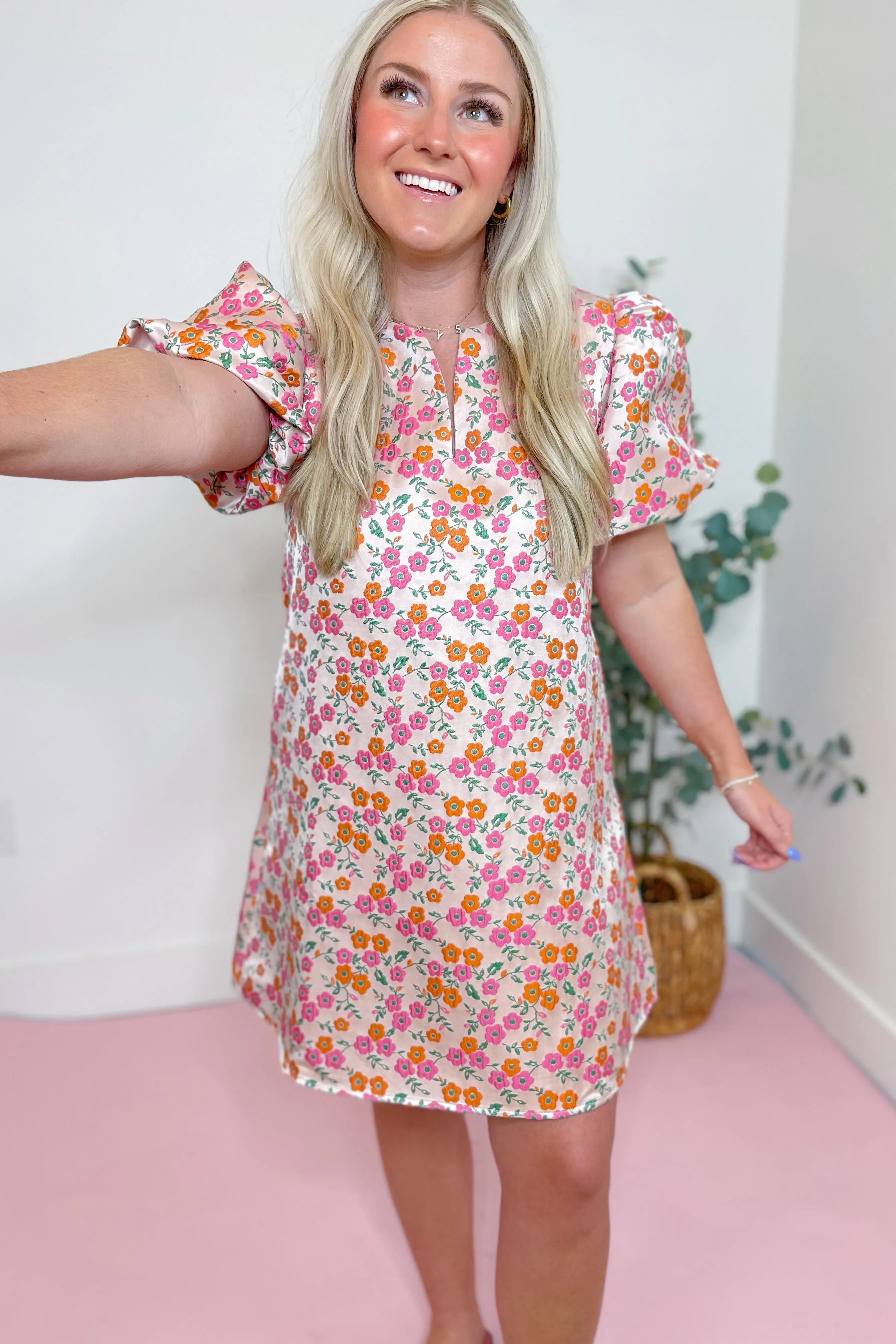 Cindy Floral Embroidered Puff Sleeve Dress