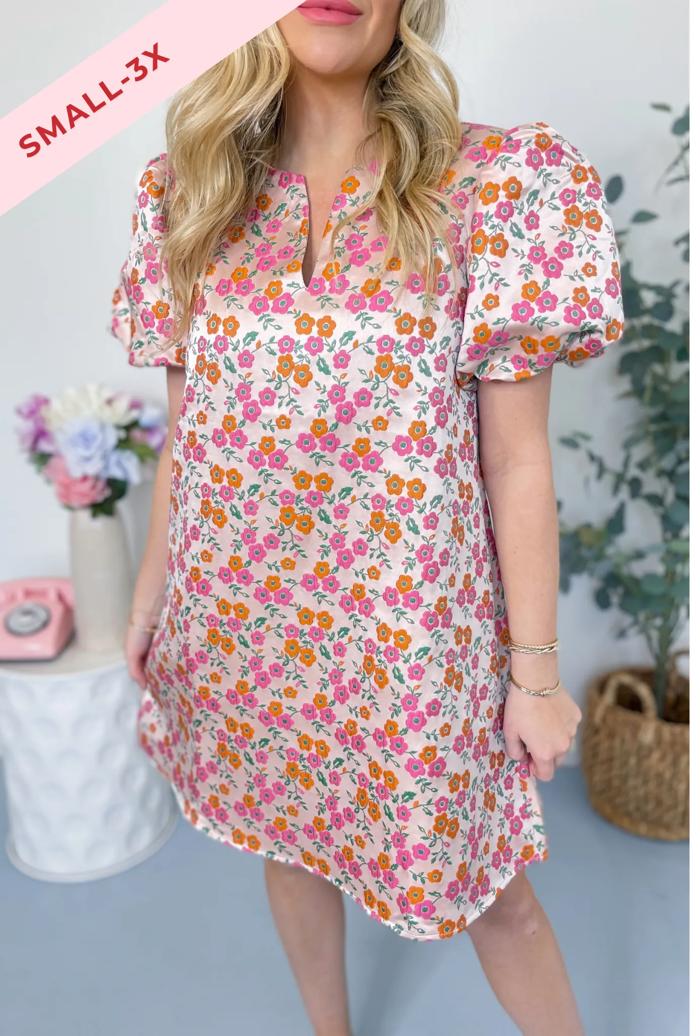 Cindy Floral Embroidered Puff Sleeve Dress