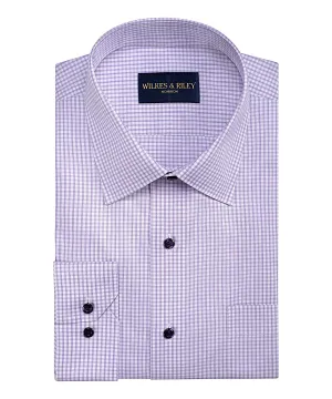 Classic Fit Lavender / Grey Dobby Twill Check Spread Collar Non-Iron Dress Shirt