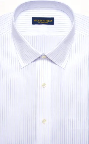 Classic Fit Sky / navy Alternating Stripe Spread Collar Non-Iron broadcloth Dress Shirt