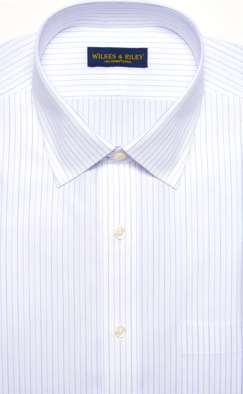 Classic Fit Sky / navy Alternating Stripe Spread Collar Non-Iron broadcloth Dress Shirt