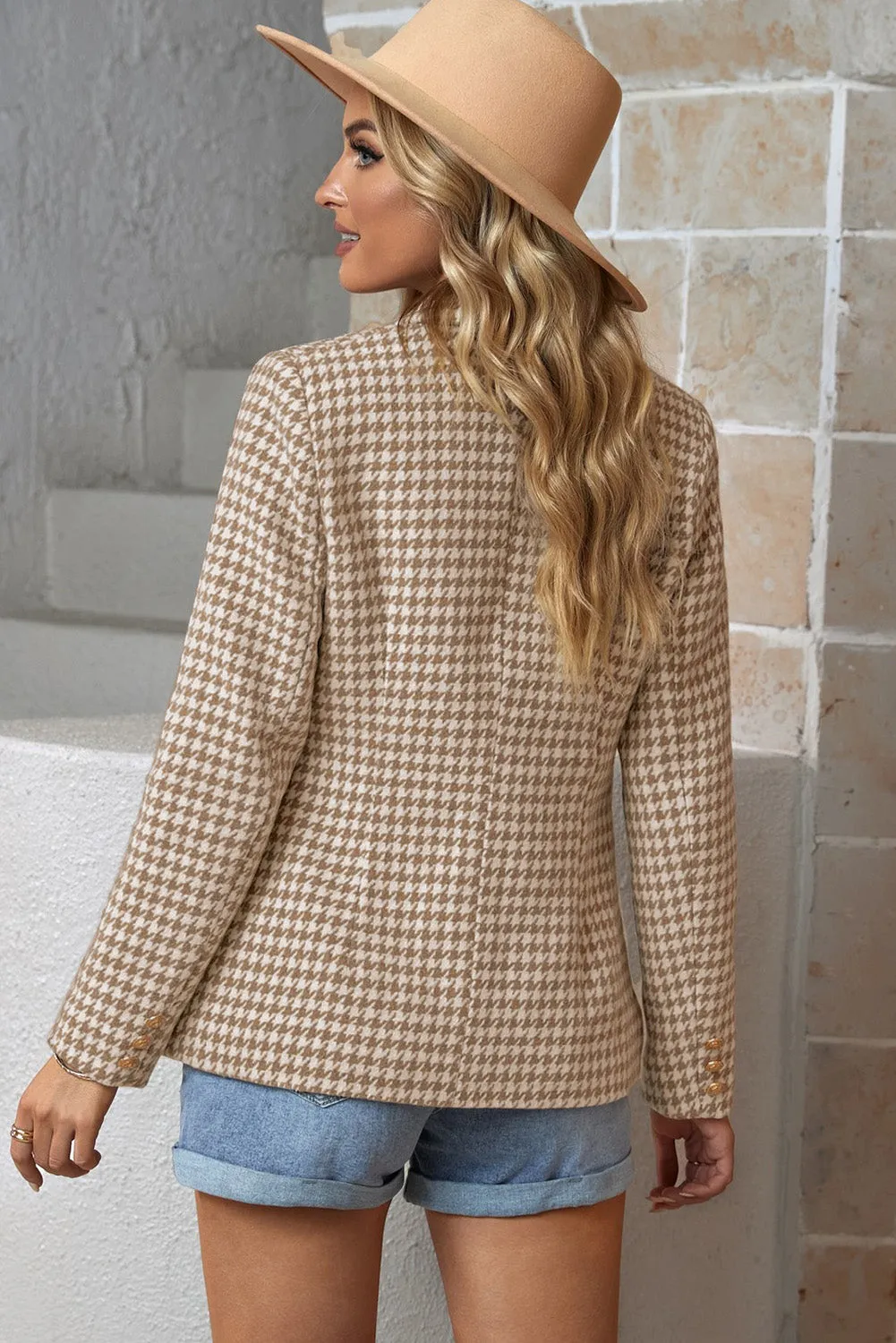 Classy Houndstooth Double-Breasted Blazer
