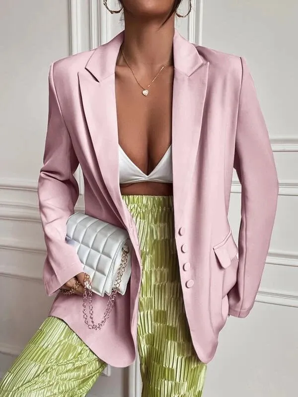 CM-CS613866 Women Elegant Seoul Style Single Breasted Flap Detail Blazer - Pink