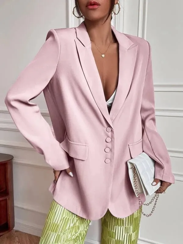 CM-CS613866 Women Elegant Seoul Style Single Breasted Flap Detail Blazer - Pink