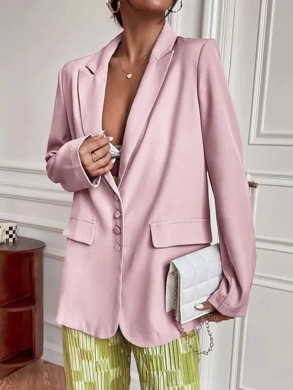 CM-CS613866 Women Elegant Seoul Style Single Breasted Flap Detail Blazer - Pink