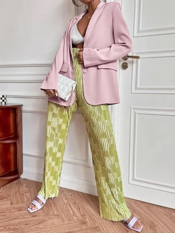 CM-CS613866 Women Elegant Seoul Style Single Breasted Flap Detail Blazer - Pink