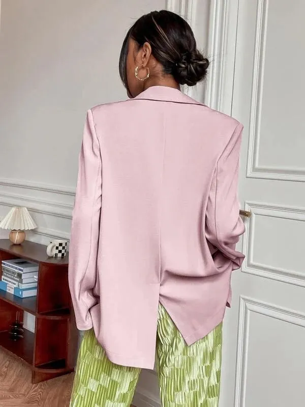 CM-CS613866 Women Elegant Seoul Style Single Breasted Flap Detail Blazer - Pink