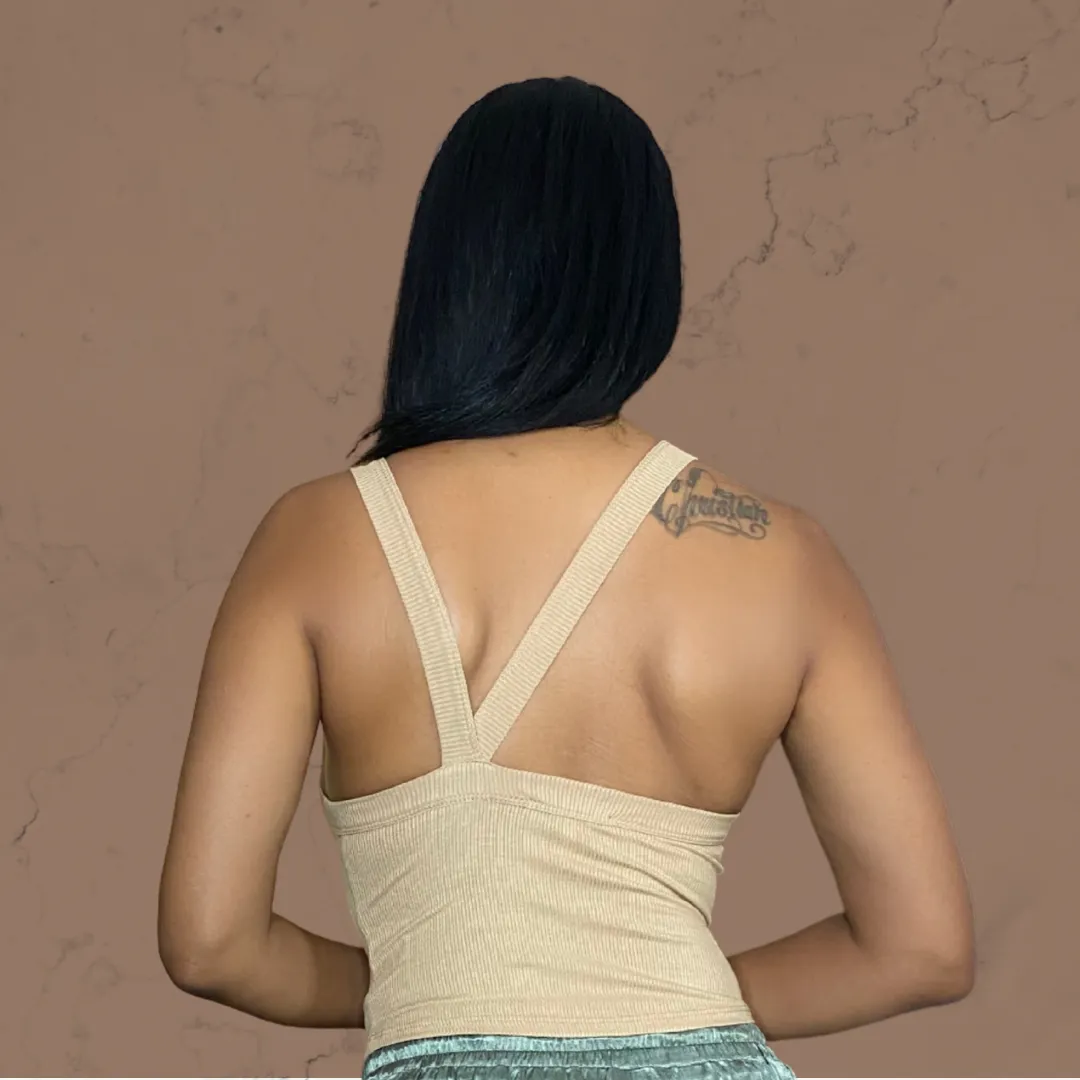 Coffee Off-Sided Ribbed Tank Top