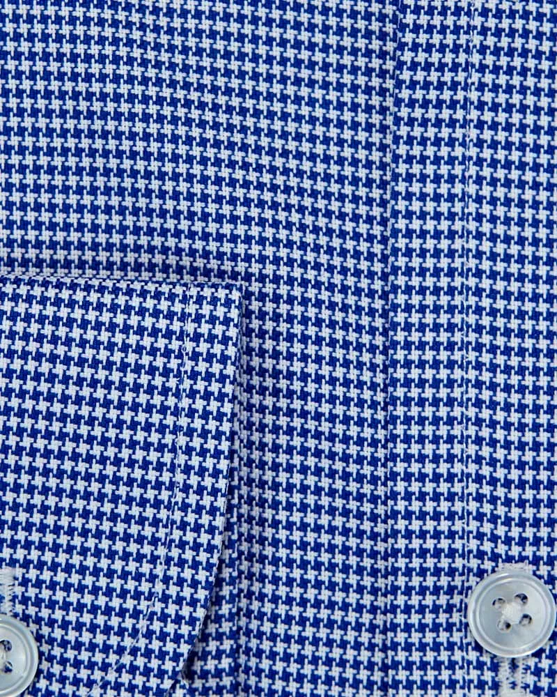 Contemporary Fit, Cut-away Collar, 2 Button Cuff Shirt in Navy Houndstooth Cotton