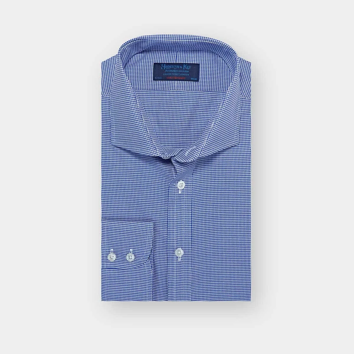 Contemporary Fit, Cut-away Collar, 2 Button Cuff Shirt in Navy Houndstooth Cotton