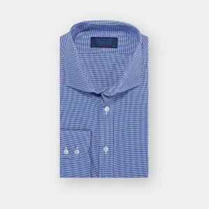 Contemporary Fit, Cut-away Collar, 2 Button Cuff Shirt in Navy Houndstooth Cotton