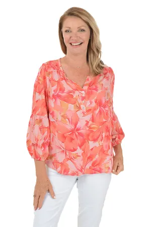 Coral Sky Jacquard Puff Sleeve Blouse