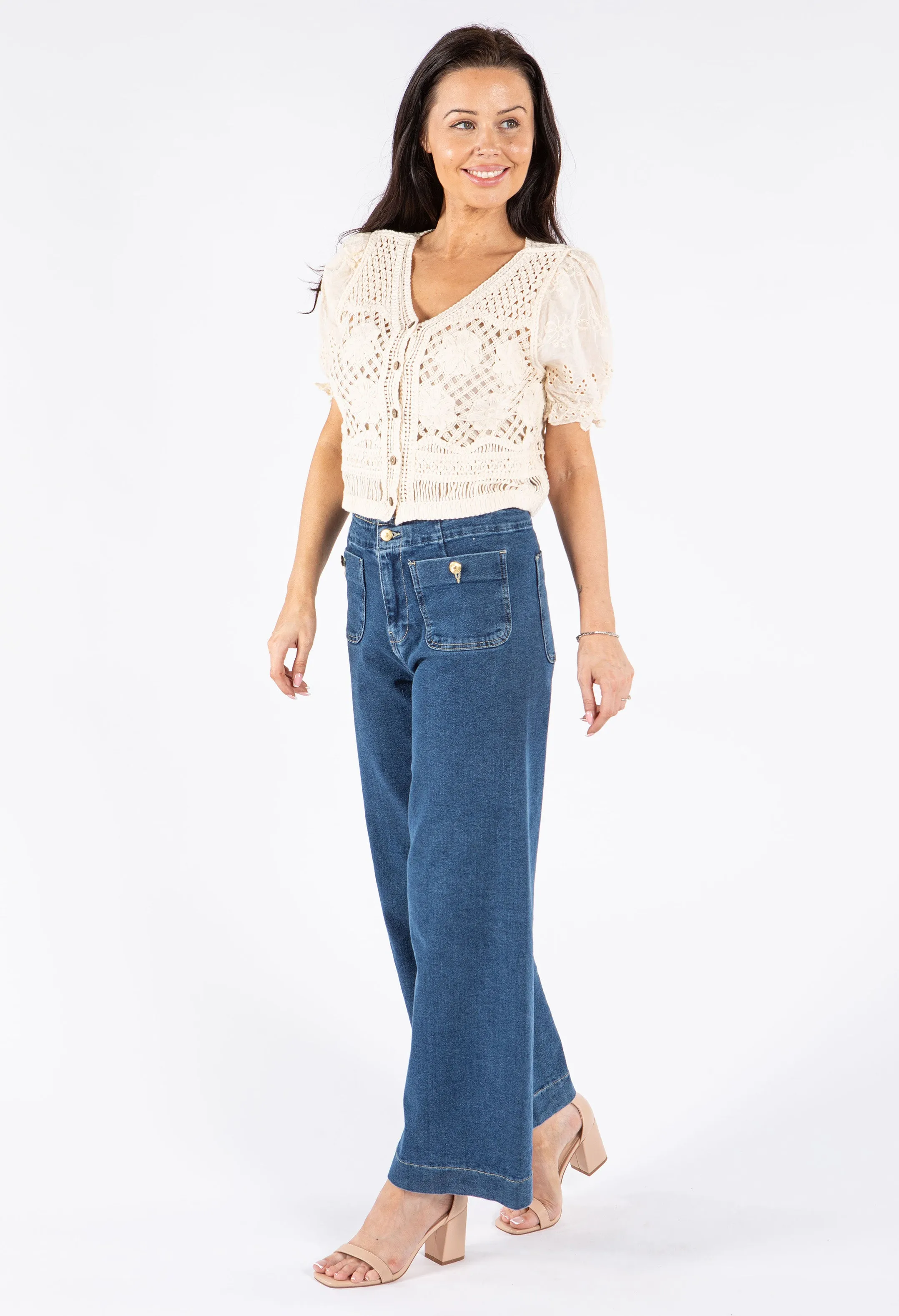 Crochet Knit Cropped Cardigan
