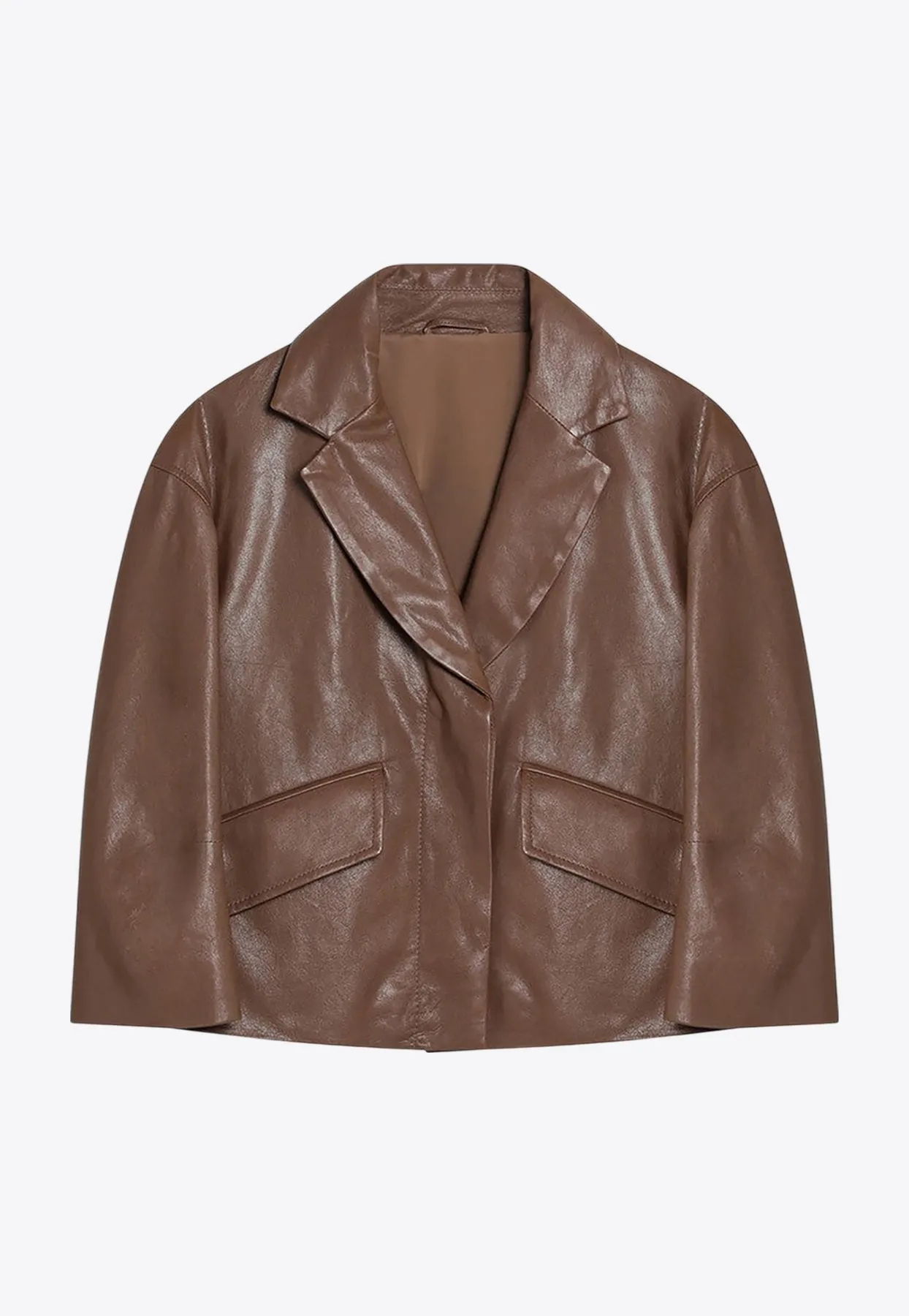 Cropped Leather Blazer with Monili