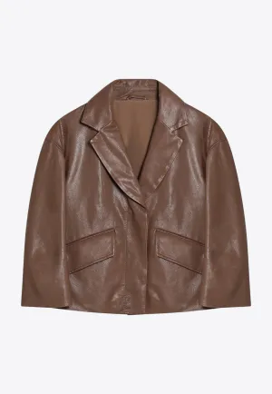 Cropped Leather Blazer with Monili