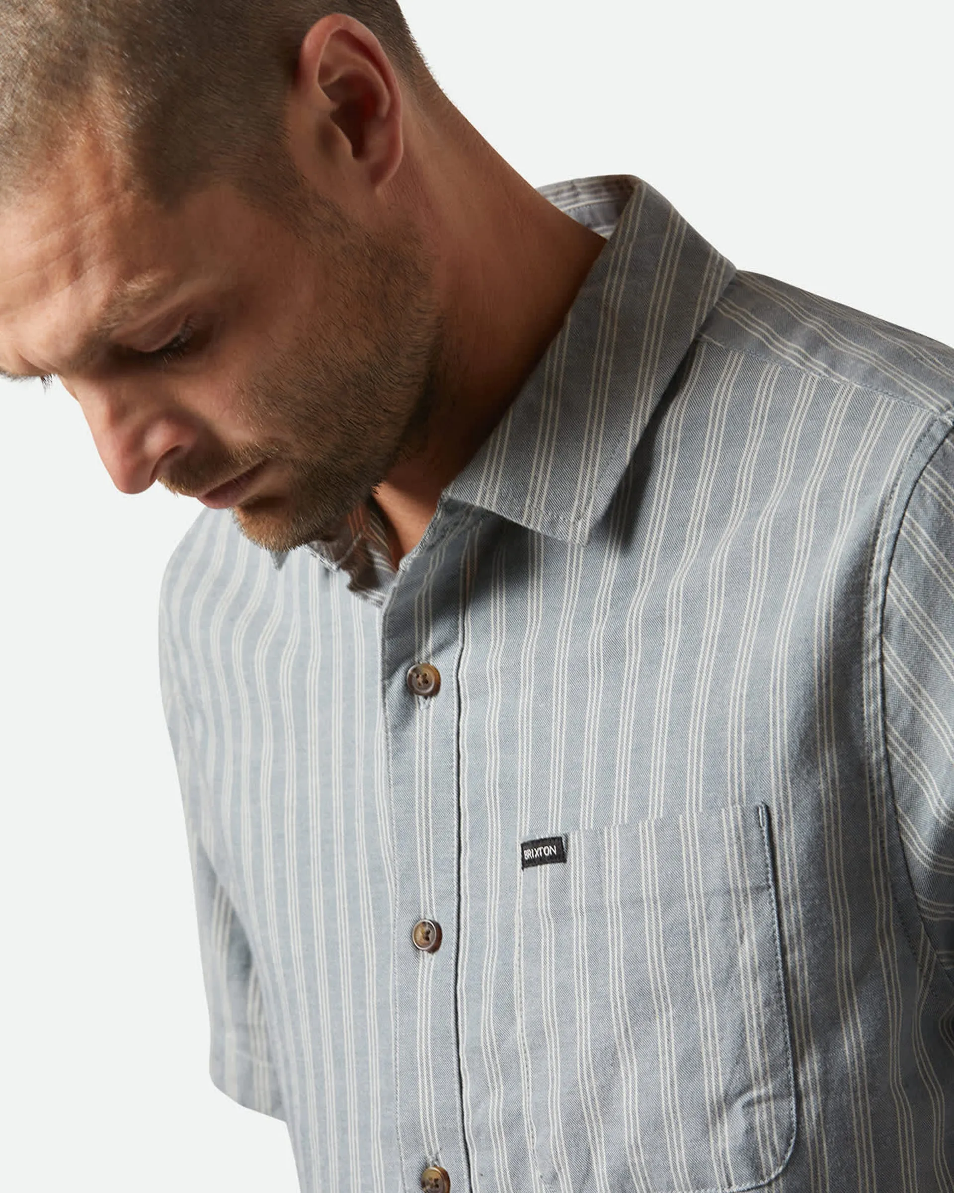 Cru Oxford Stripe S/S Shirt - Basalt Blue / Whitecap Stripe