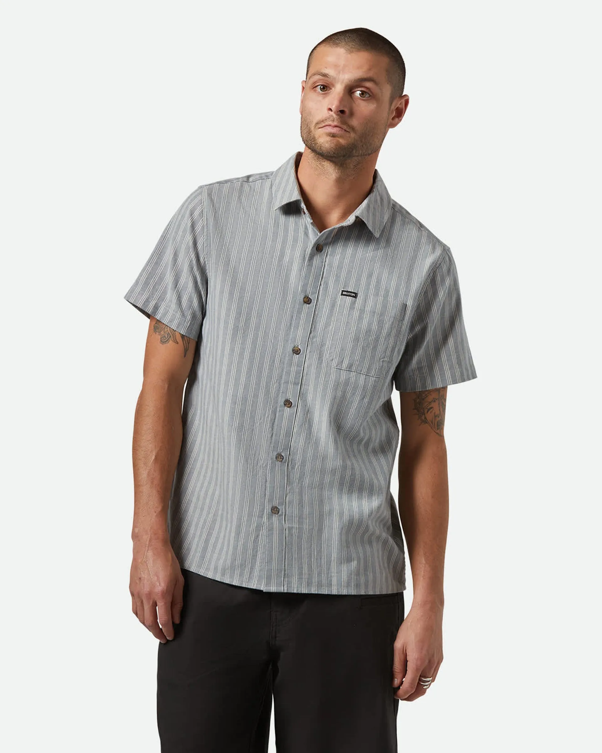Cru Oxford Stripe S/S Shirt - Basalt Blue / Whitecap Stripe