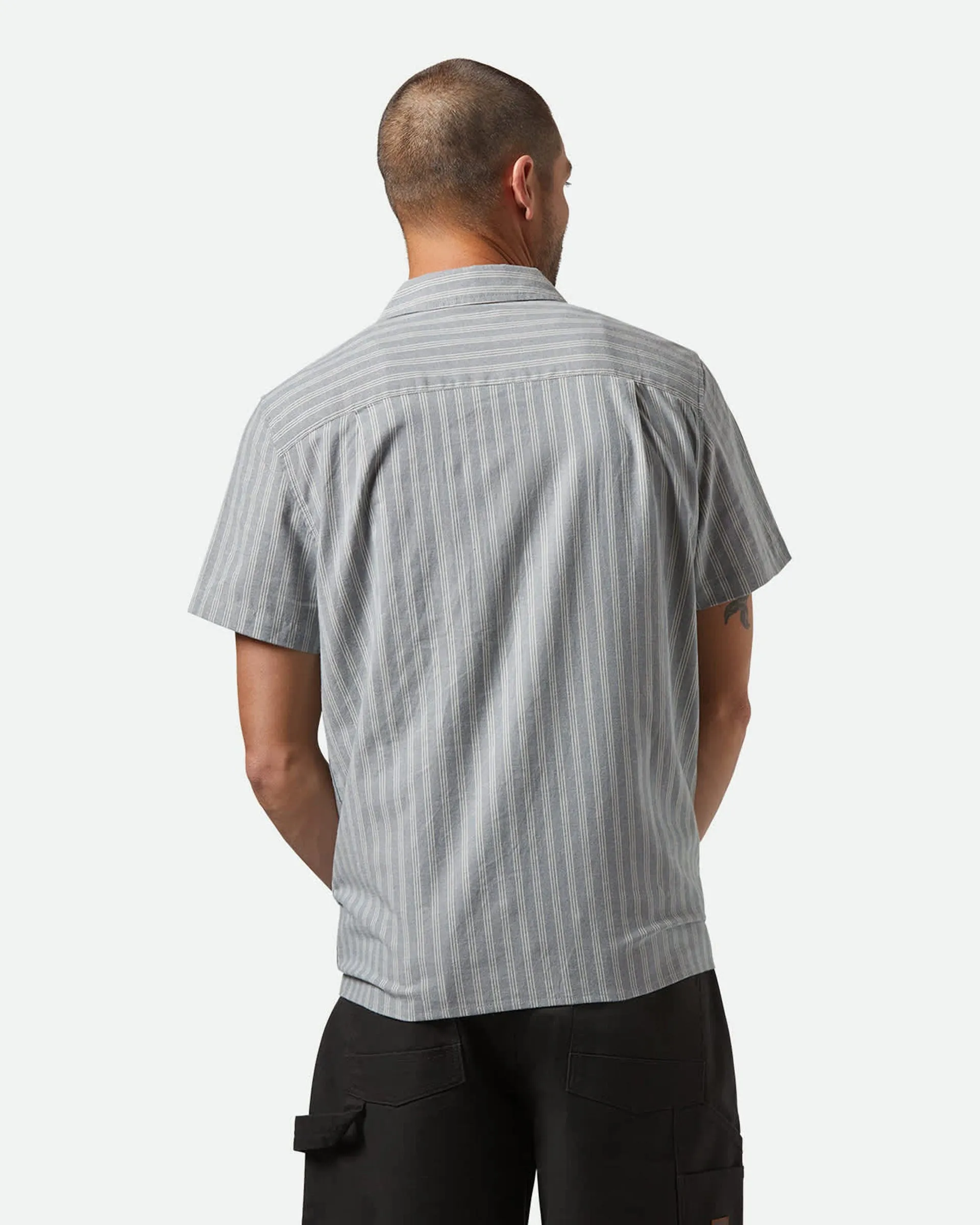 Cru Oxford Stripe S/S Shirt - Basalt Blue / Whitecap Stripe