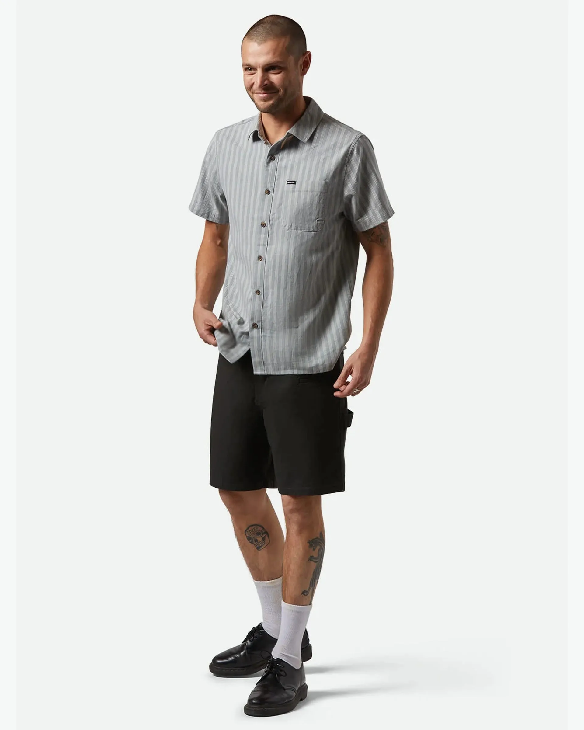Cru Oxford Stripe S/S Shirt - Basalt Blue / Whitecap Stripe