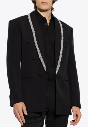 Crystal Embroidered Double-Breasted Blazer