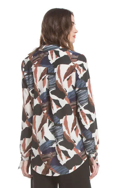 Cuff Tie Button-Up Shirts | Autumn Marbling Print