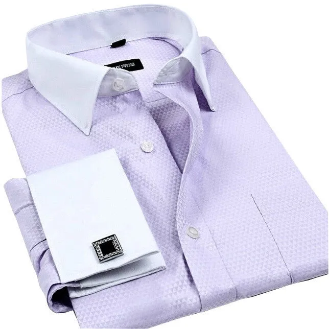 Cufflinks Men Dress Shirts Fashion Formal Business Wedding French Cuff Stripe Shirts T0025