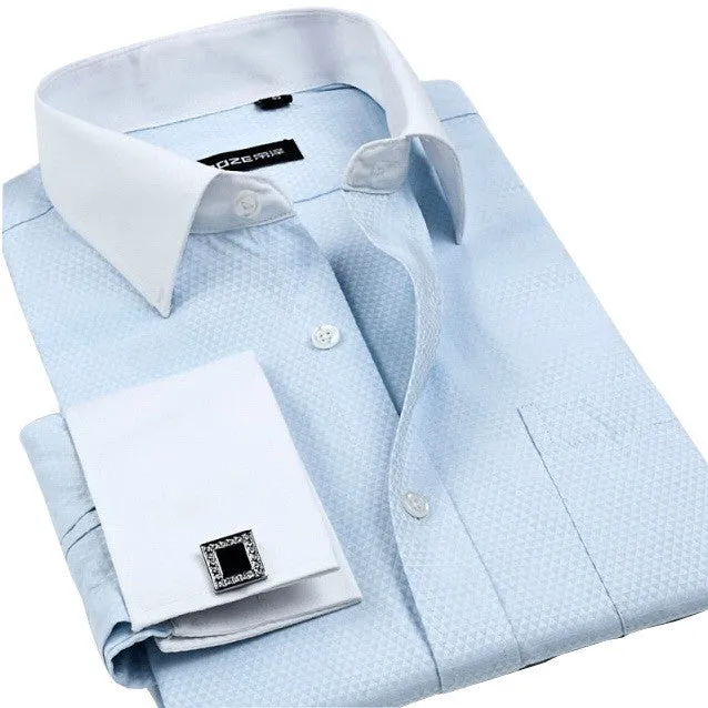 Cufflinks Men Dress Shirts Fashion Formal Business Wedding French Cuff Stripe Shirts T0025