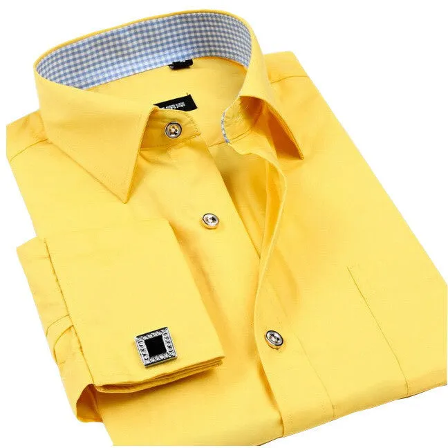 Cufflinks Men Dress Shirts Fashion Formal Business Wedding French Cuff Stripe Shirts T0025