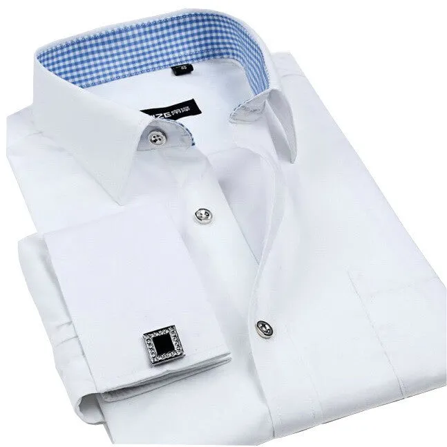 Cufflinks Men Dress Shirts Fashion Formal Business Wedding French Cuff Stripe Shirts T0025